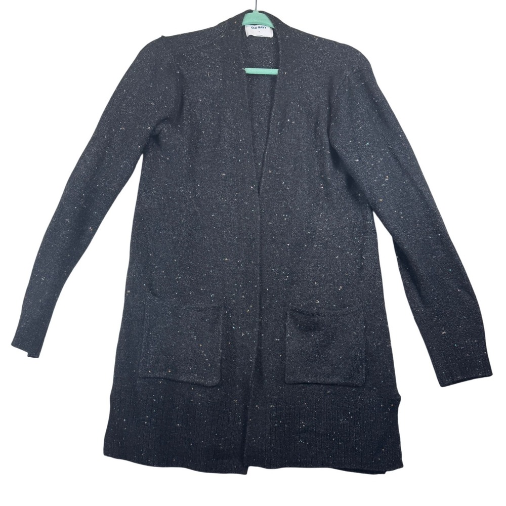 Old Navy Womens Open Front Cardigan Sweater Black Speckled Pockets Small